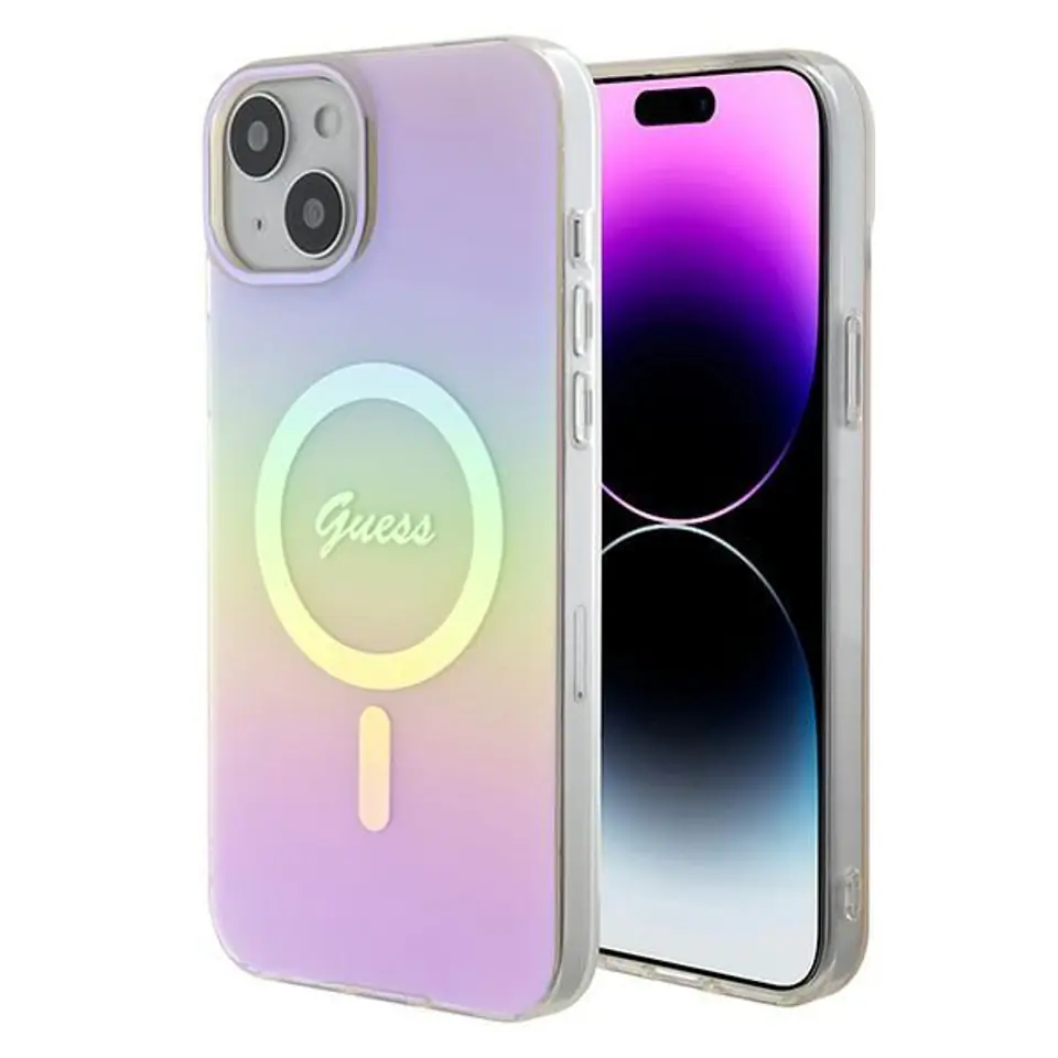 ⁨Guess GUHMP15SHITSP iPhone 15 6.1" różowy/pink hardcase IML Iridescent MagSafe⁩ w sklepie Wasserman.eu