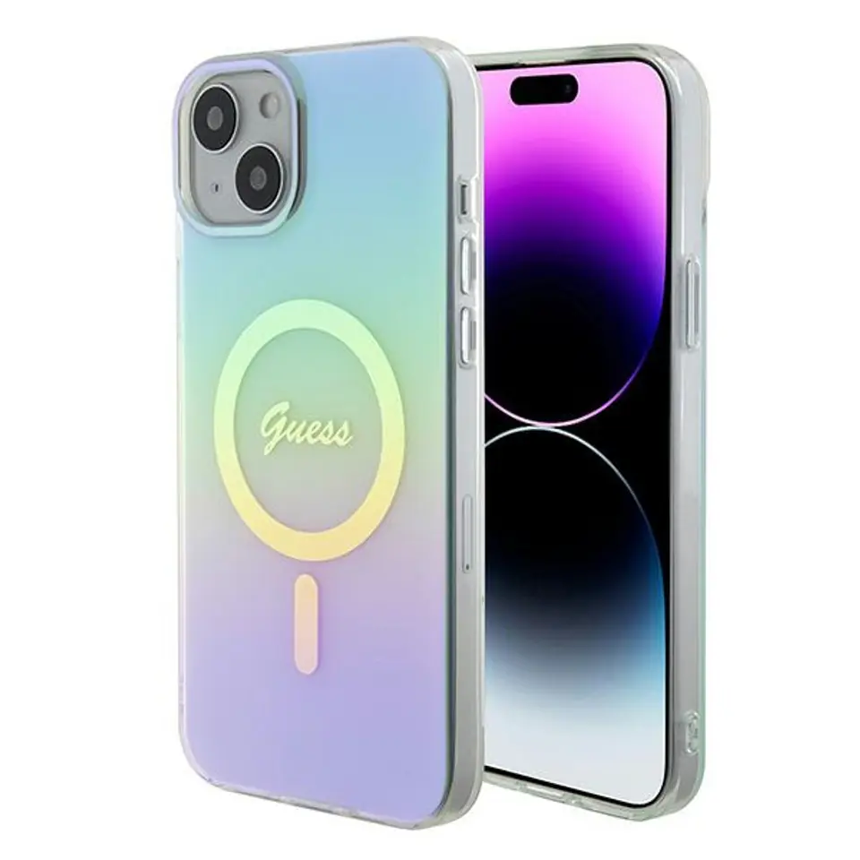 ⁨Guess GUHMP15MHITSQ iPhone 15 Plus 6.7" turkusowy/turquoise hardcase IML Iridescent MagSafe⁩ w sklepie Wasserman.eu