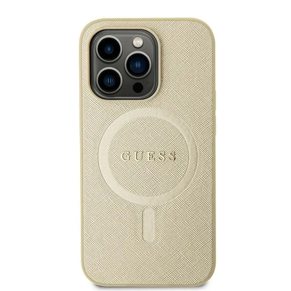 ⁨Guess GUHMP15SPSAHMCB iPhone 15 6.1" złoty/gold hardcase Saffiano MagSafe⁩ w sklepie Wasserman.eu