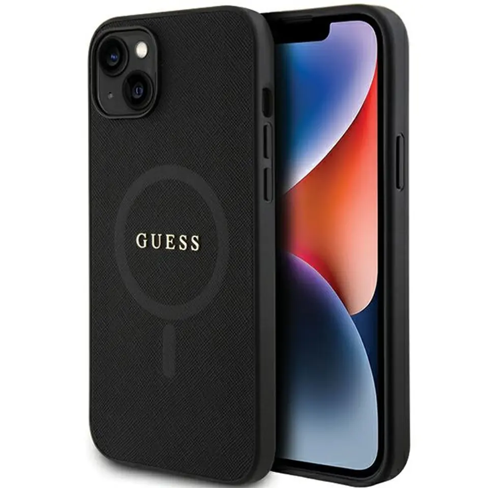 ⁨Guess GUHMP15SPSAHMCK iPhone 15 6.1" czarny/black hardcase Saffiano MagSafe⁩ w sklepie Wasserman.eu