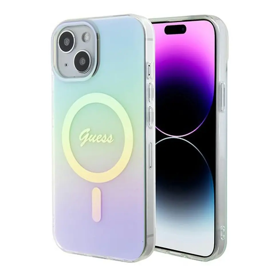 ⁨Guess GUHMP15SHITSQ iPhone 15 6.1" turkusowy/turquoise hardcase IML Iridescent MagSafe⁩ w sklepie Wasserman.eu