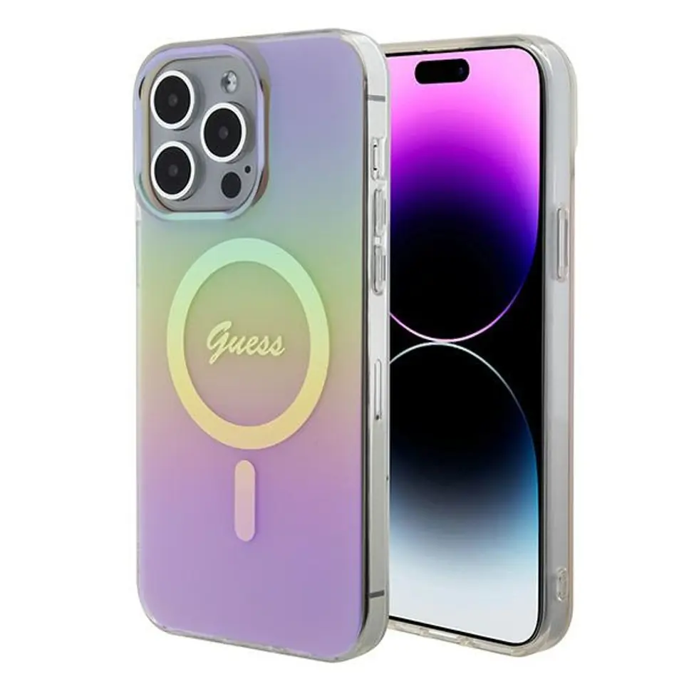 ⁨Guess GUHMP15XHITSP iPhone 15 Pro Max 6.7" różowy/pink hardcase IML Iridescent MagSafe⁩ w sklepie Wasserman.eu