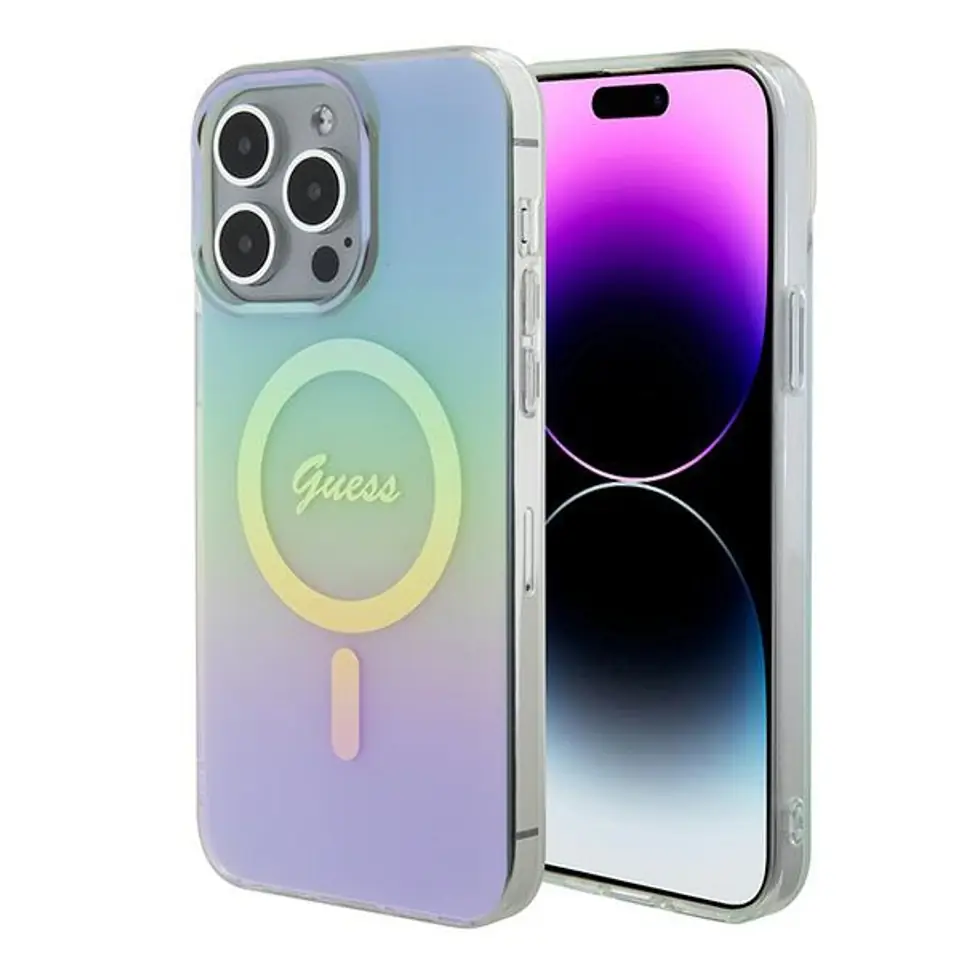 ⁨Guess GUHMP15XHITSQ iPhone 15 Pro Max turkusowy/turquoise hardcase IML Iridescent MagSafe⁩ w sklepie Wasserman.eu