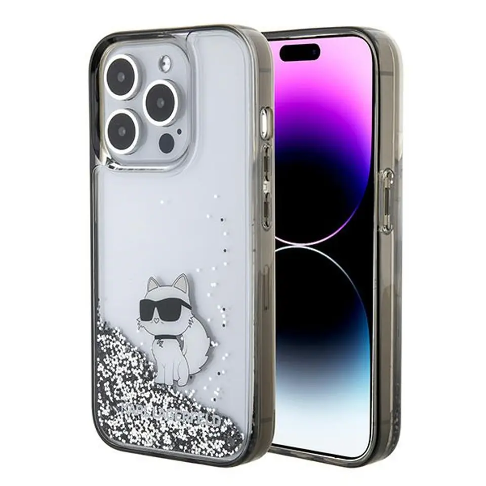 ⁨Karl Lagerfeld KLHCP15LLKCNSK iPhone 15 Pro 6.1" transparent hardcase Liquid Glitter Choupette⁩ w sklepie Wasserman.eu