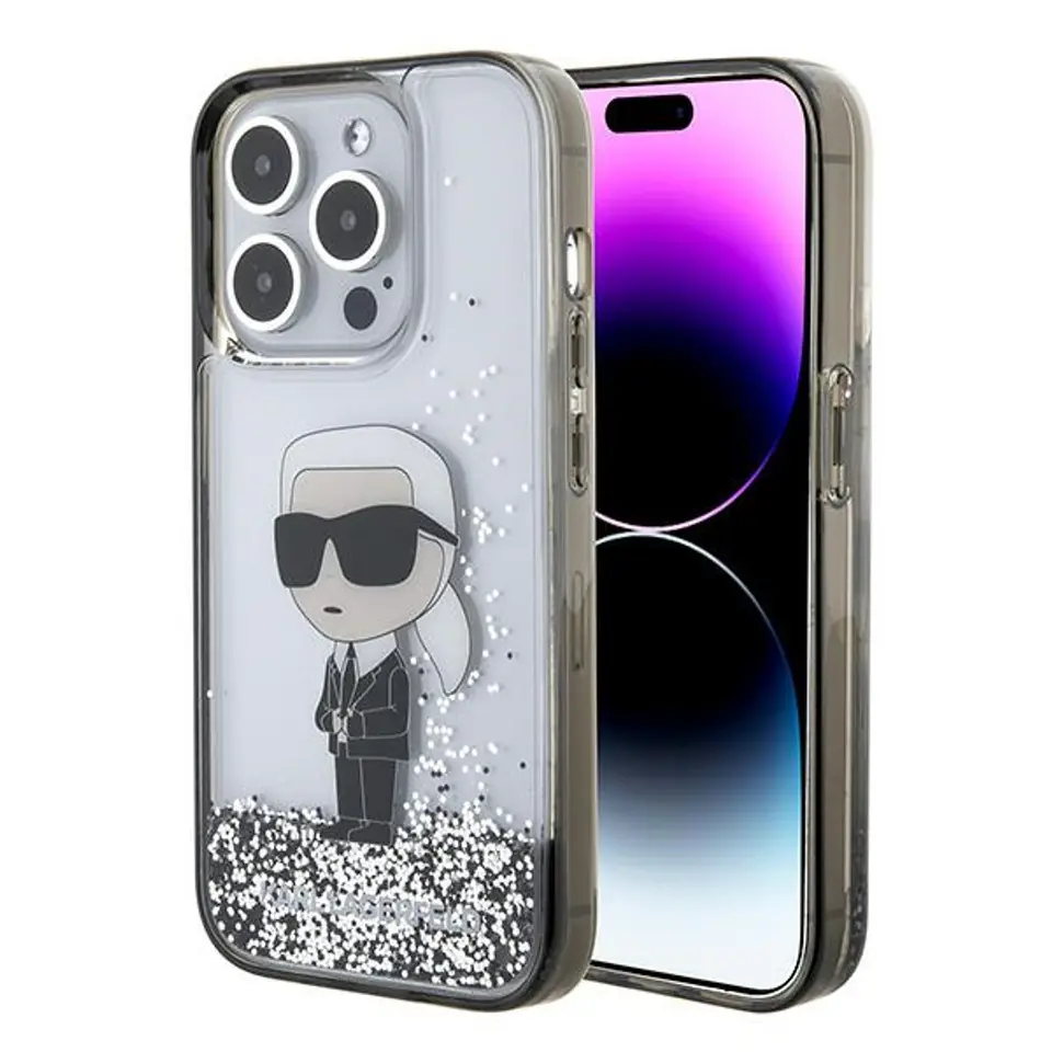 ⁨Karl Lagerfeld KLHCP15XLKKNSK iPhone 15 Pro Max 6.7" transparent hardcase Liquid Glitter Ikonik⁩ w sklepie Wasserman.eu