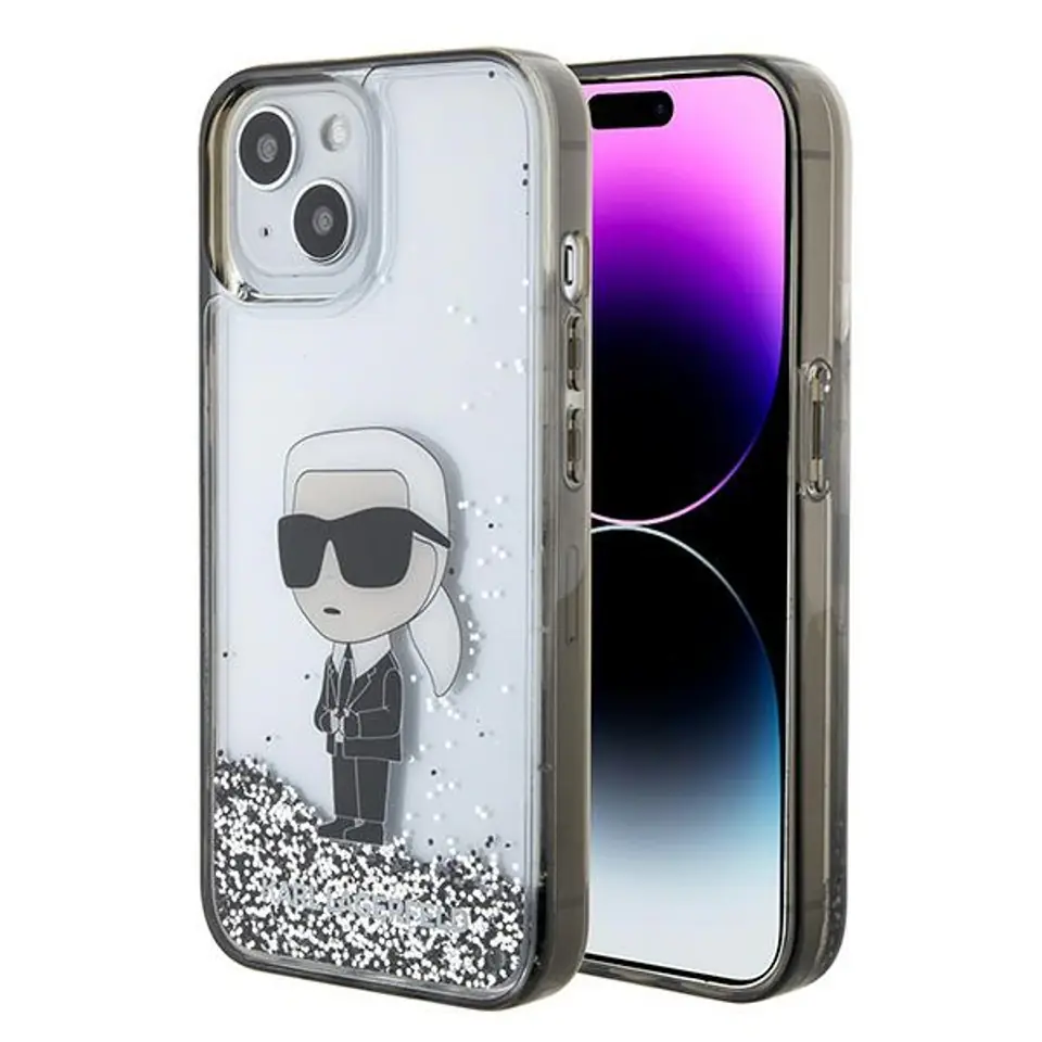 ⁨Karl Lagerfeld KLHCP15SLKKNSK iPhone 15 6.1" transparent hardcase Liquid Glitter Ikonik⁩ w sklepie Wasserman.eu