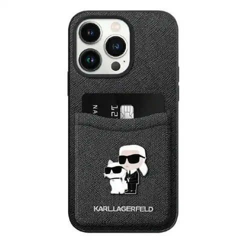 ⁨Karl Lagerfeld KLHCP15XSAPKCNPK iPhone 15 Pro Max 6.7" czarny/black hardcase Saffiano Cardslot KC Metal Pin⁩ w sklepie Wasserman.eu