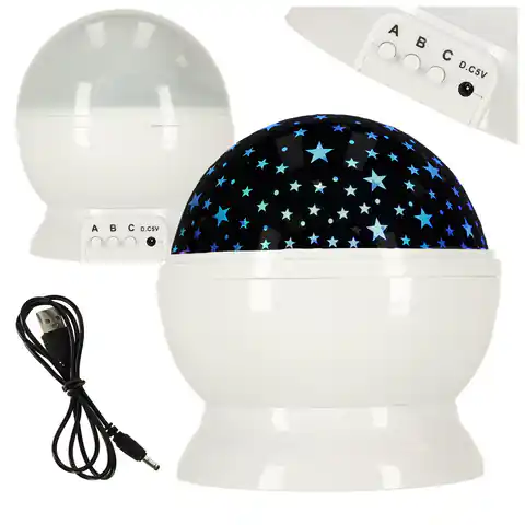⁨Lampka nocna projektor gwiazd 2w1 USB biała⁩ w sklepie Wasserman.eu