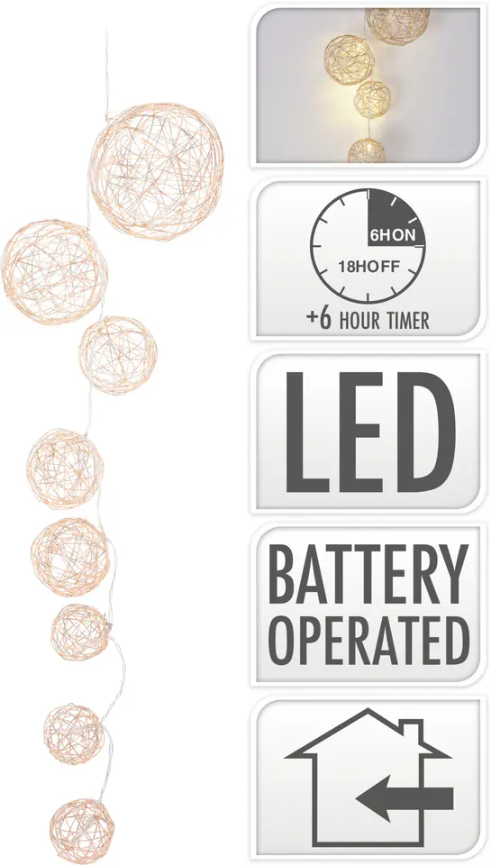 ⁨GIRLANDA LED 90cm 8LED KULE2x AA 1,5V⁩ w sklepie Wasserman.eu