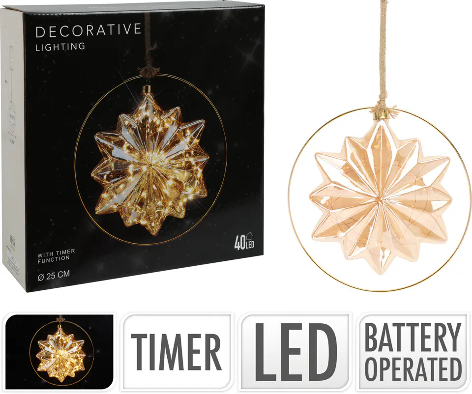 DEKORACJA 40LED NA SZNURZE 25cm GWIAZDA w sklepie Wasserman.eu