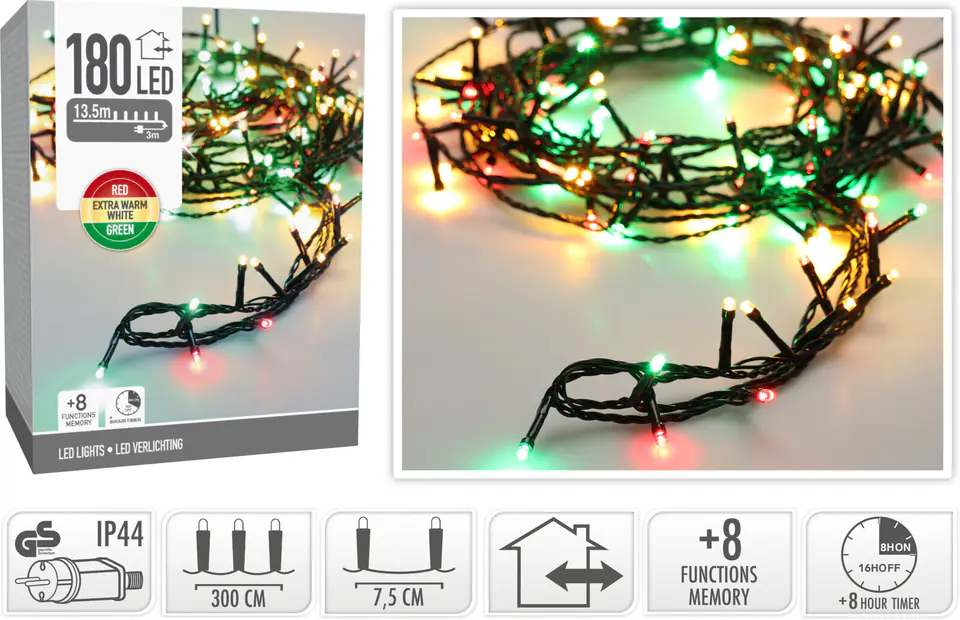 ŁAŃCUCH LED 180LED 13,5cm +8funkcji w sklepie Wasserman.eu
