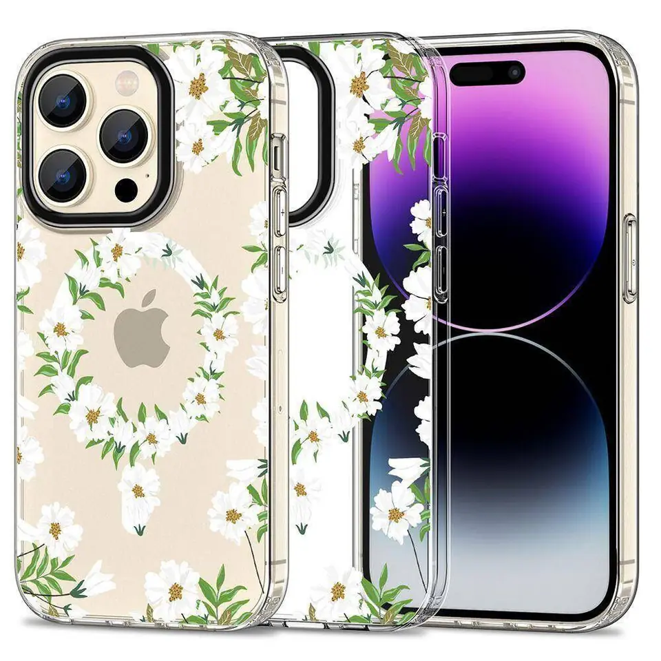 ⁨Etui APPLE IPHONE 15 PRO Tech-Protect MagMood MagSafe White Daisy transparentne⁩ w sklepie Wasserman.eu