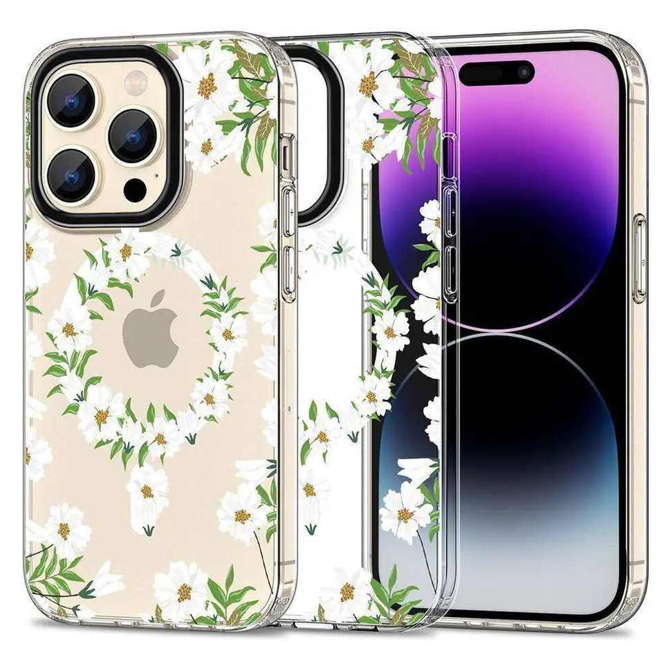 ⁨Etui APPLE IPHONE 15 PRO MAX Tech-Protect MagMood MagSafe White Daisy transparentne⁩ w sklepie Wasserman.eu