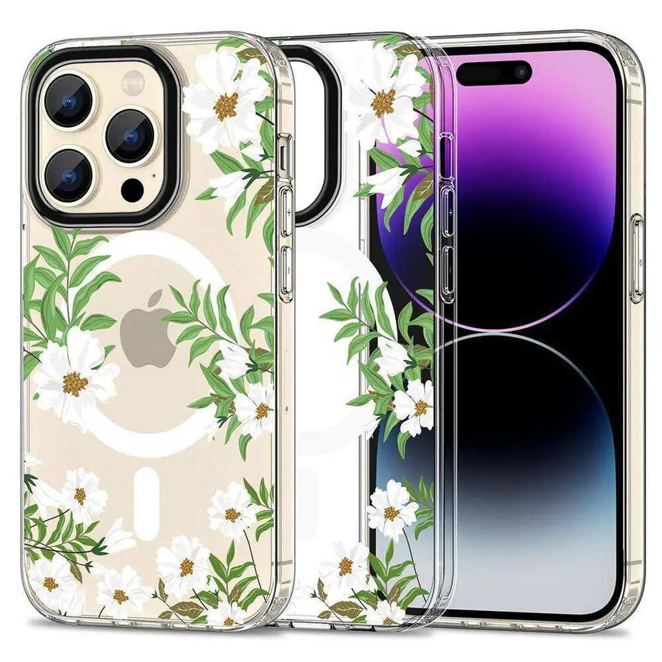 ⁨Etui APPLE IPHONE 15 PRO MAX Tech-Protect MagMood MagSafe Spring Daisy transparentne⁩ w sklepie Wasserman.eu