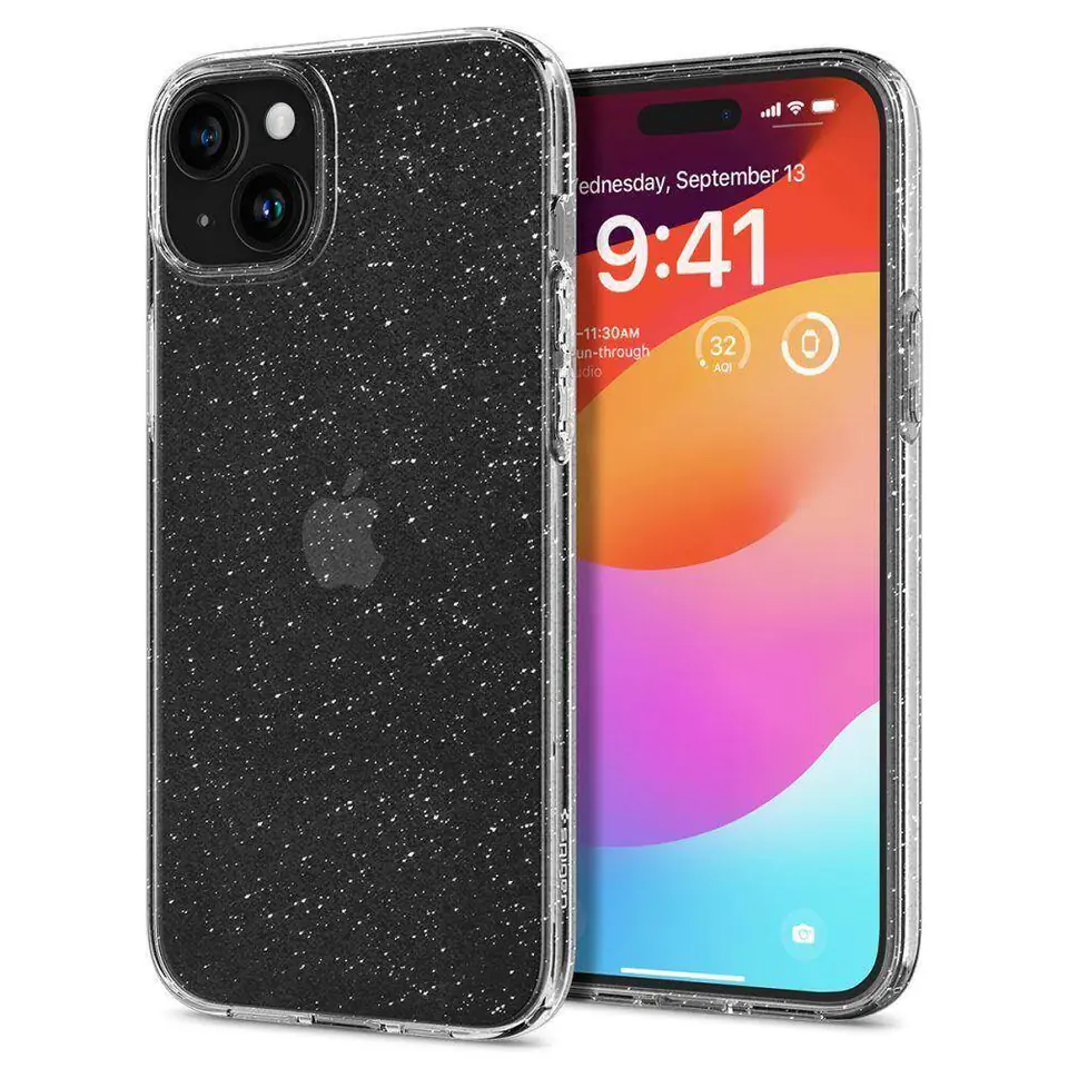 ⁨Etui APPLE IPHONE 15 PLUS Spigen Liquid Crystal Glitter transparentne⁩ w sklepie Wasserman.eu