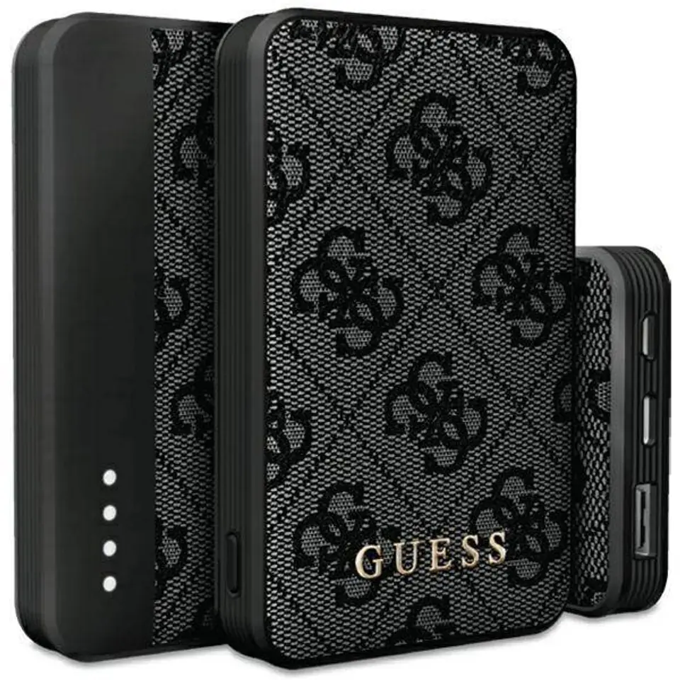 ⁨Guess Powerbank 15W GUPB5LP4GEGK 5000mAh czarny/black 4G Leather Metal Logo⁩ w sklepie Wasserman.eu