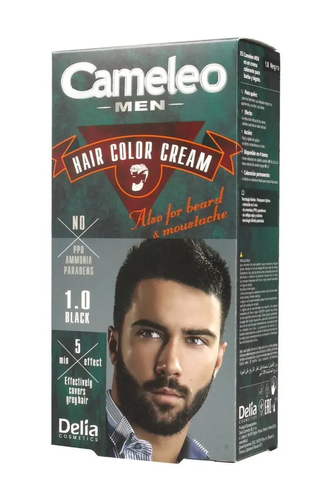 ⁨Delia Cosmetics Cameleo Men Krem koloryzujący do włosów,brody i wąsów nr 1.0 czarny 1op.⁩ w sklepie Wasserman.eu