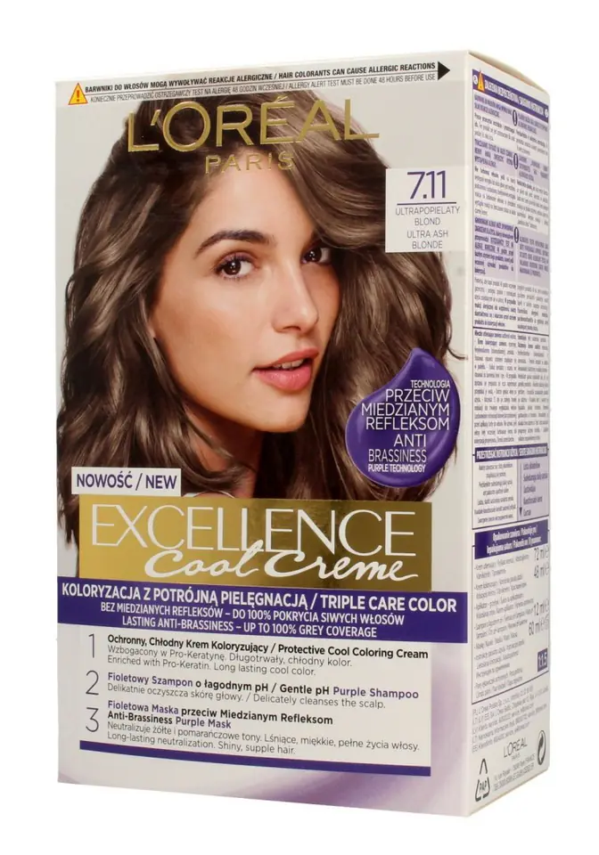 ⁨Loreal Excellence Cool Creme Krem koloryzujący 7.11 Ultra Popielaty Blond 1op.⁩ w sklepie Wasserman.eu