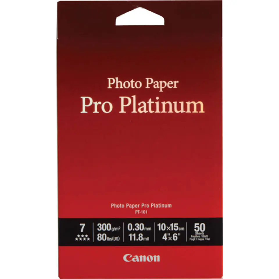 ⁨Canon Photo Paper Pro Platinum PT-101, PT-101, foto papier, połysk, 2768B014, biały, 10x15cm, 4x6", 300 g/m2, 50 szt., atrament⁩ w sklepie Wasserman.eu