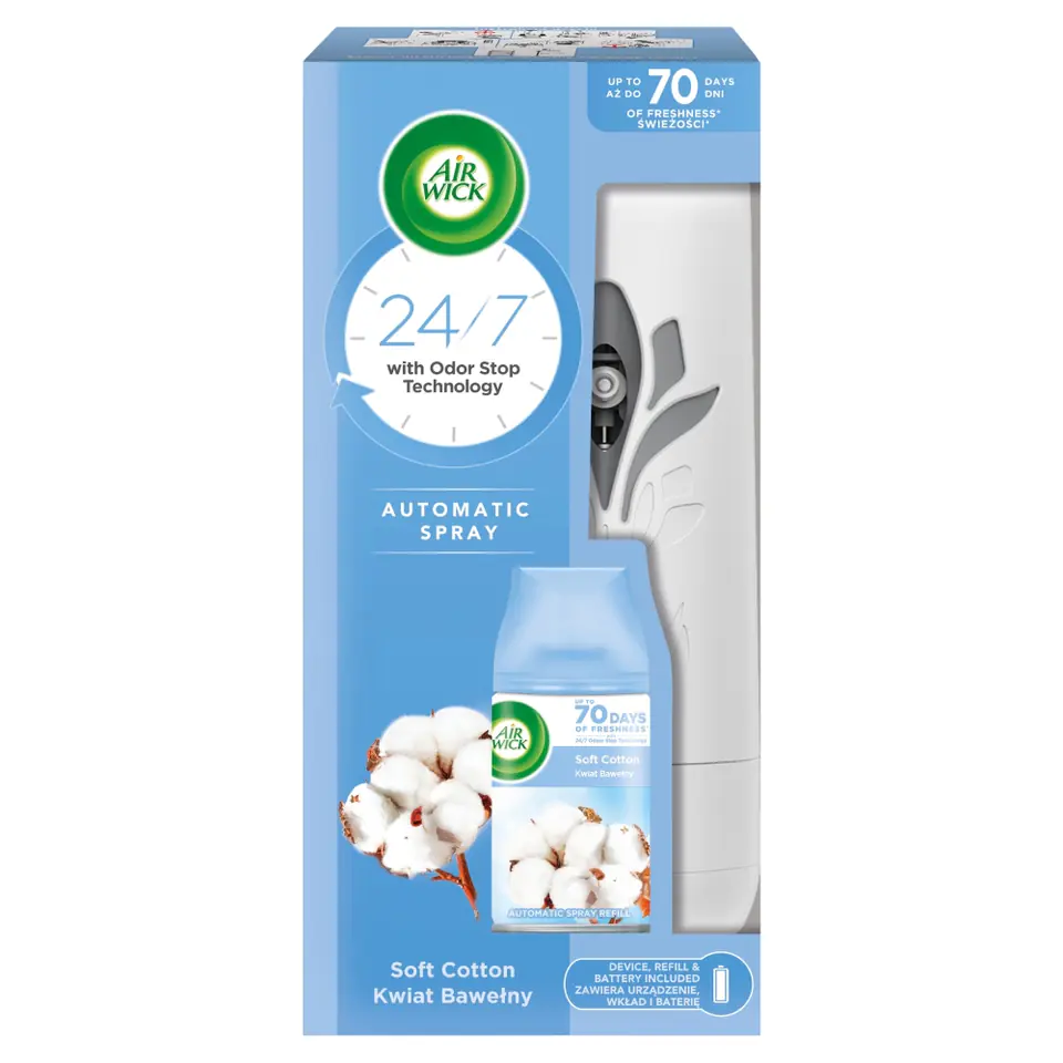 AIR WICK SET Freshmatic automatyczny odświeżacz powietrza + wkład zapachowy Kwiat Bawełny 250ml w sklepie Wasserman.eu