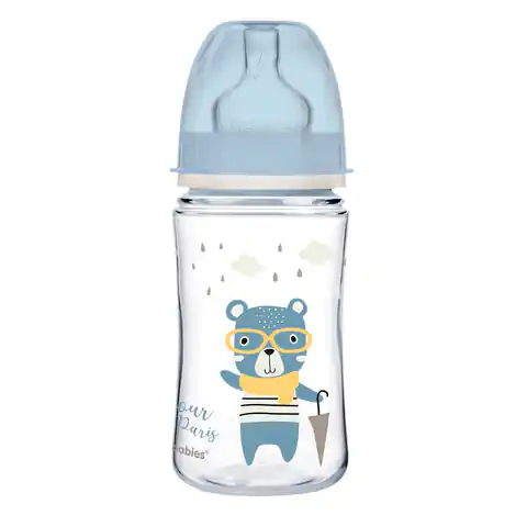 ⁨Canpol Babies EasyStart butelka szeroka antykolkowa Bonjour Paris Niebieska 240ml⁩ w sklepie Wasserman.eu