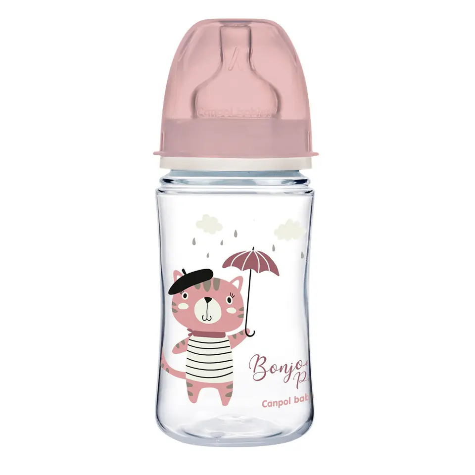 ⁨Canpol Babies EasyStart butelka szeroka antykolkowa Bonjour Paris Różowa 240ml⁩ w sklepie Wasserman.eu