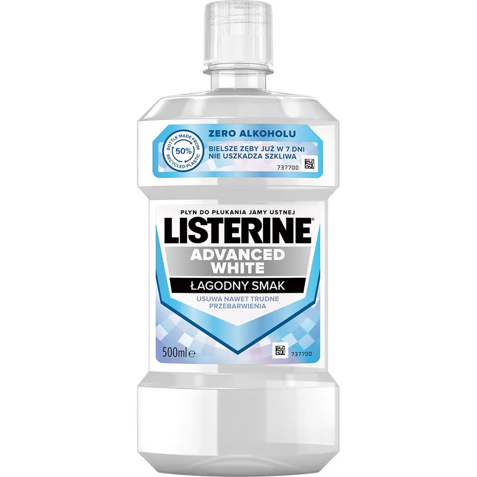 ⁨Listerine Advanced White płyn do płukania jamy ustnej Mild Taste 500ml⁩ w sklepie Wasserman.eu