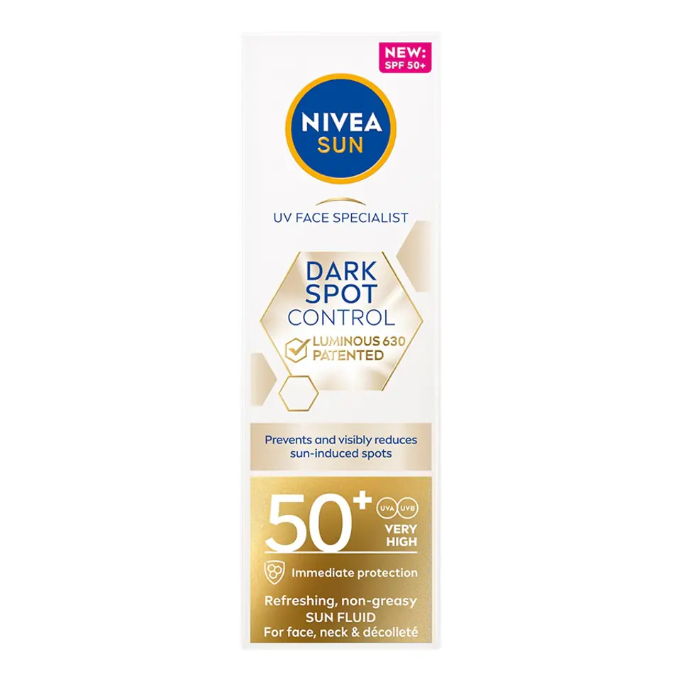 ⁨Nivea Sun Spot Control Luminous 630® odświeżający fluid przeciwsłoneczny do twarzy SPF50+ 40ml⁩ w sklepie Wasserman.eu