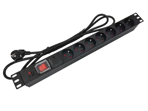 ⁨Listwa zasilająca 19" 230V - 7 gniazd (typu E - CEE 7/5), z wyłącznikiem LED, z zabezpieczeniem przeciwprzeciążeniowym oraz przeciwprzepięciowym, kabel 1,8m CEE 7/7 ALANTEC⁩ w sklepie Wasserman.eu