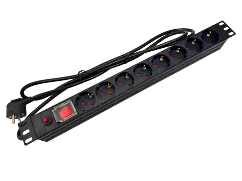 ⁨Listwa zasilająca 19" 230V - 8 gniazd (typu F - CEE 7/3 schuko), z wyłącznikiem LED, z zabezpieczeniem przeciwprzeciążeniowym, kabel 1,8m CEE 7/7 ALANTEC⁩ w sklepie Wasserman.eu