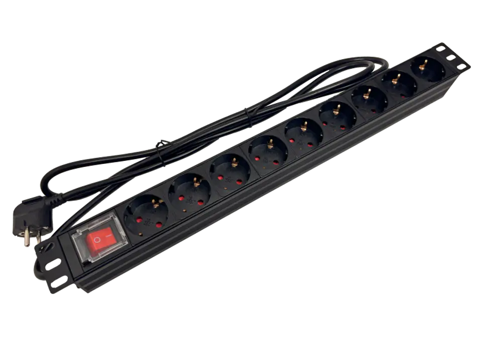 ⁨Power strip 19" 230V - 9 sockets (type F - CEE 7/3 schuko), with LED switch, cable 1.8m CEE 7/7 ALANTEC⁩ at Wasserman.eu
