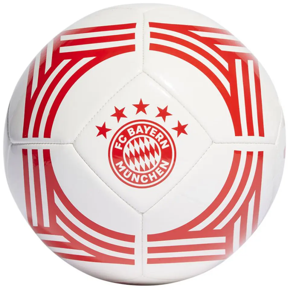 ⁨Piłka nożna adidas FC Bayern Club Home (kolor Biały. Czerwony, rozmiar 5)⁩ w sklepie Wasserman.eu