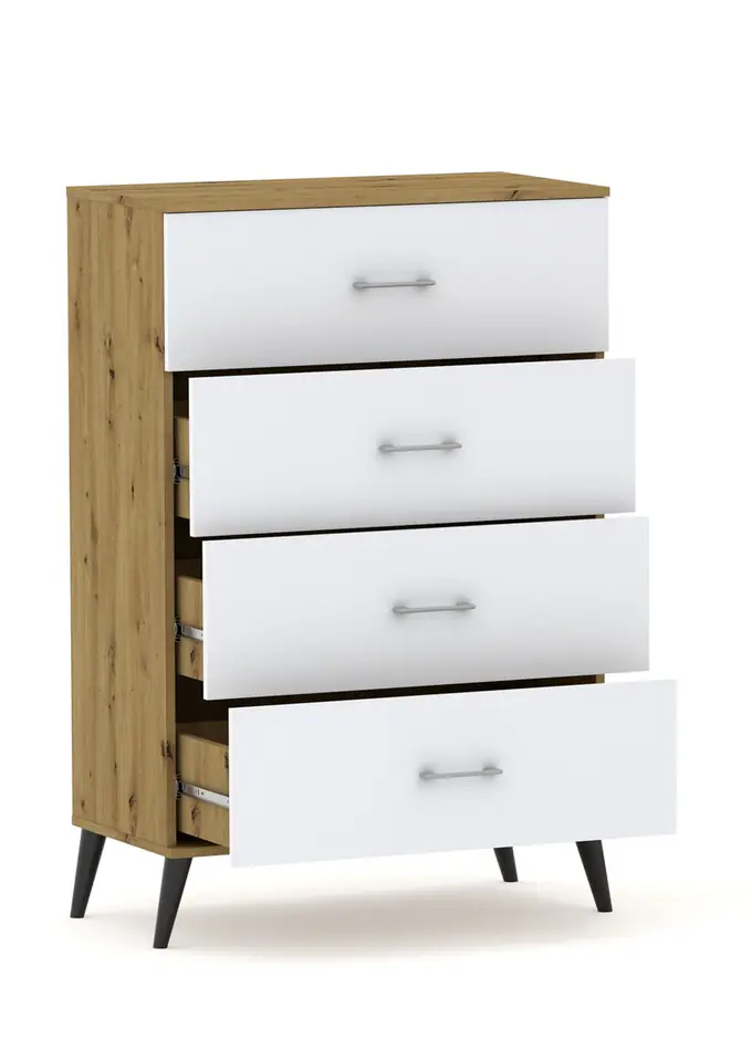 Komoda POLA 4N Dąb Artisan / biały - 4 szerokości 50 - 80 cm skandynawski styl w sklepie Wasserman.eu