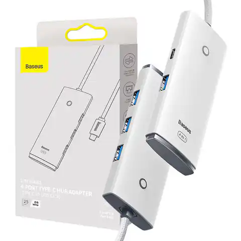 ⁨Baseus Lite Series USB-C 4in1 Hub to 4x USB 3.0 + USB-C, 25cm (white)⁩ at Wasserman.eu