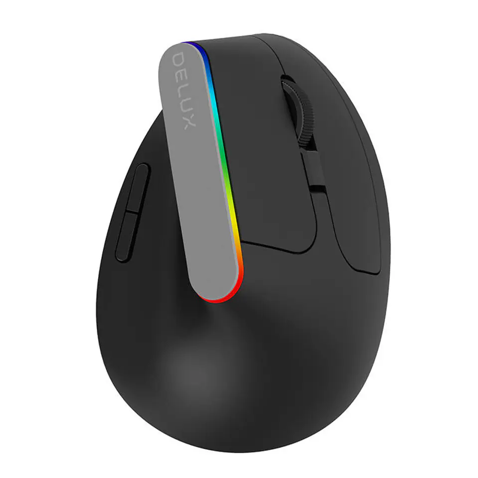 ⁨Bezprzewodowa mysz pionowa Delux M618C 2.4G 1600DPI RGB (czarna)⁩ w sklepie Wasserman.eu