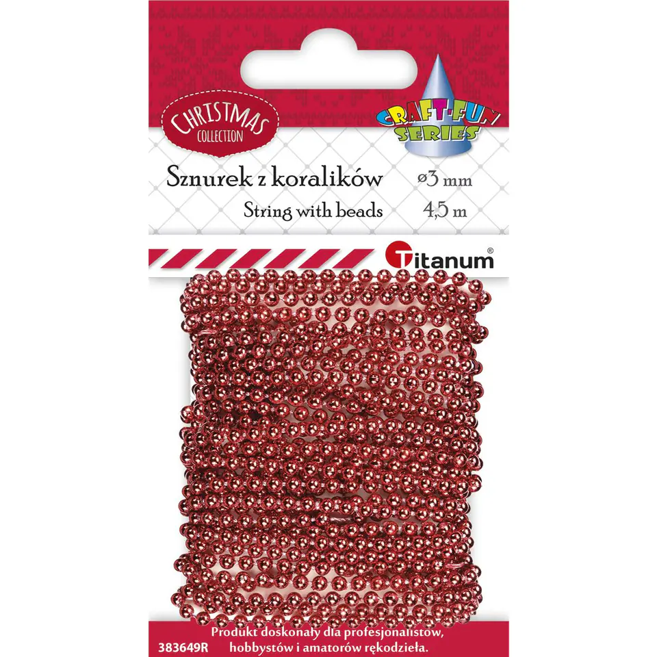 ⁨Koraliki na sznurku czerwone 3mm x 4,5m 412437 TITANUM⁩ w sklepie Wasserman.eu