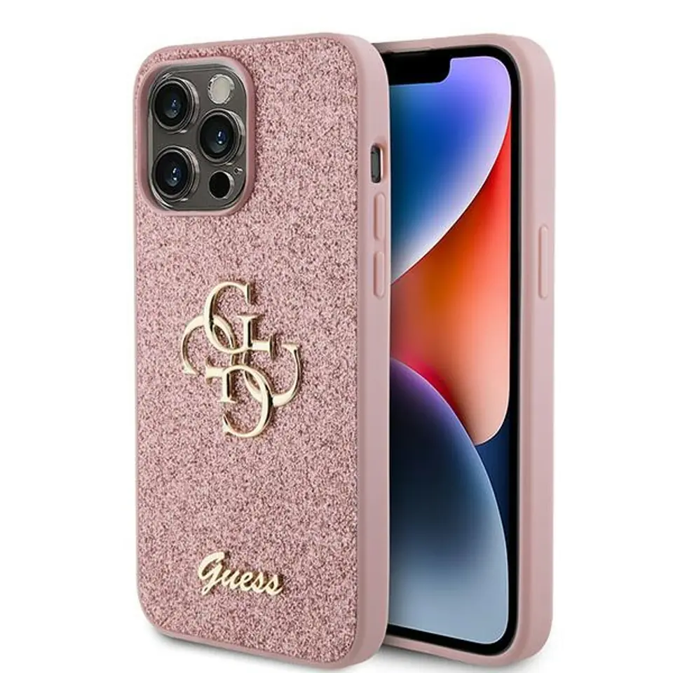 ⁨Guess GUHCP15LHG4SGP iPhone 15 Pro 6.1" różowy/pink hardcase Glitter Script Big 4G⁩ w sklepie Wasserman.eu