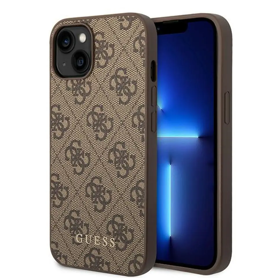 ⁨Guess GUHCP15MG4GFBR iPhone 15 Plus 6.7" brązowy/brown hard case 4G Metal Gold Logo⁩ w sklepie Wasserman.eu