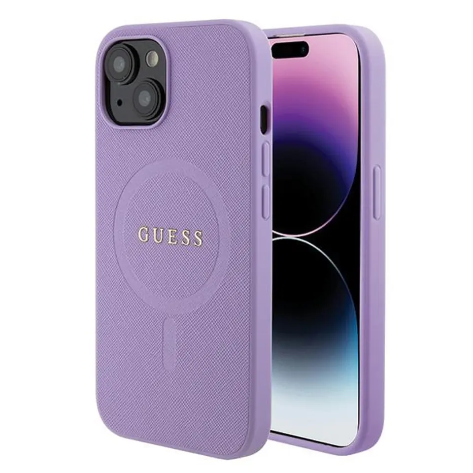 ⁨Guess GUHMP15SPSAHMCU iPhone 15 6.1" fioletowy/purple hardcase Saffiano MagSafe⁩ w sklepie Wasserman.eu