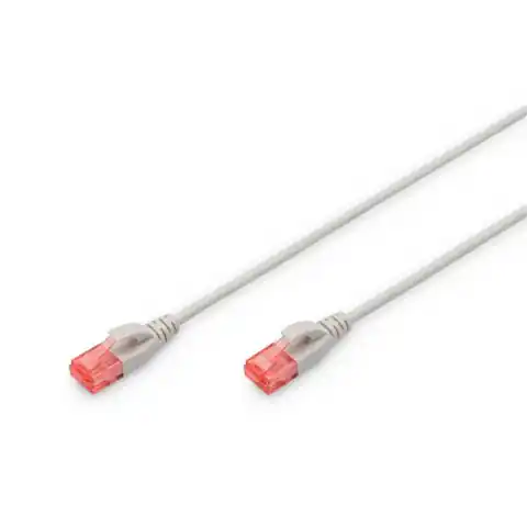 ⁨Digitus | Patch cord | CAT 6 U-UTP Slim patch cord | 2 m | Grey | Modular RJ45 (8/8) plug | Transparent red coloured connector⁩ w sklepie Wasserman.eu