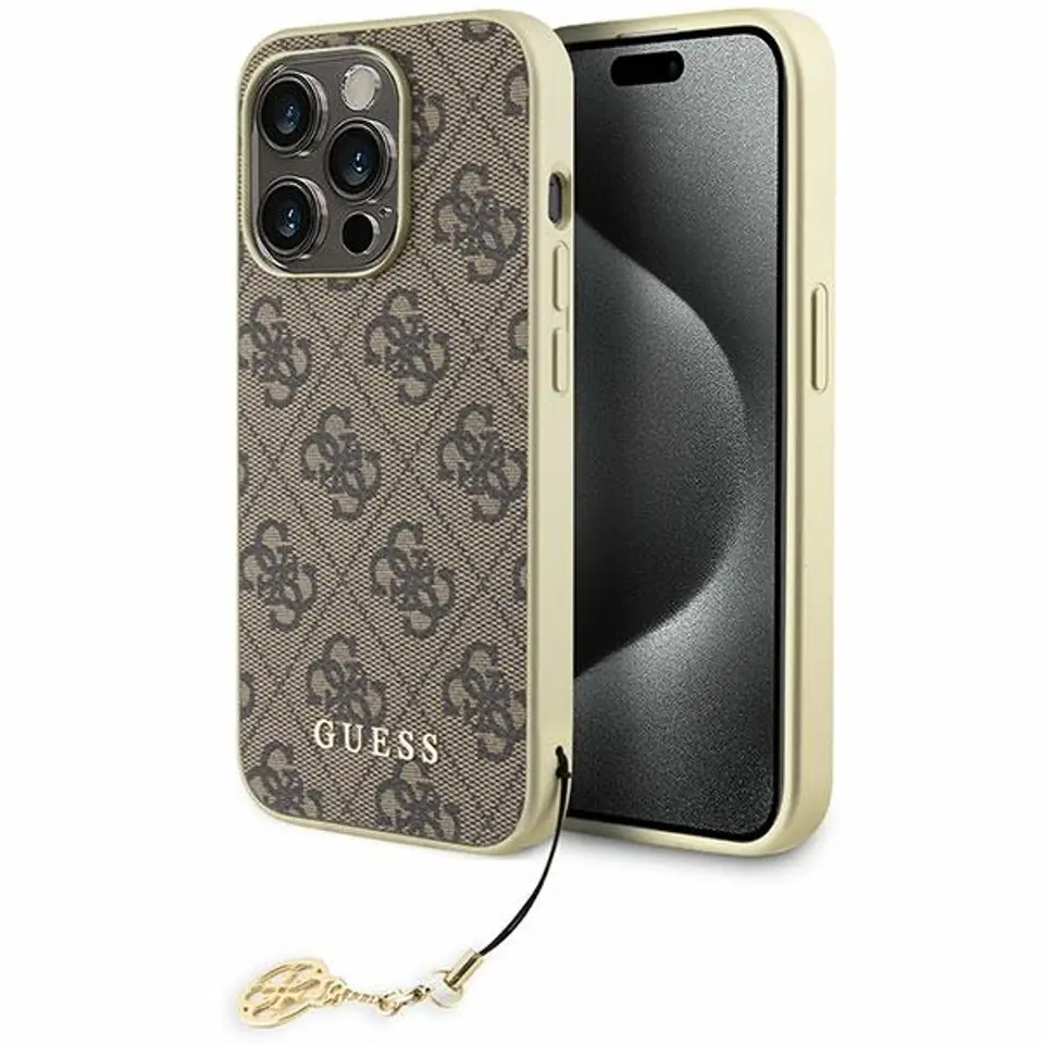 ⁨Guess GUHCP15LGF4GBR iPhone 15 Pro 6.1" brązowy/brown hardcase 4G Charms Collection⁩ w sklepie Wasserman.eu