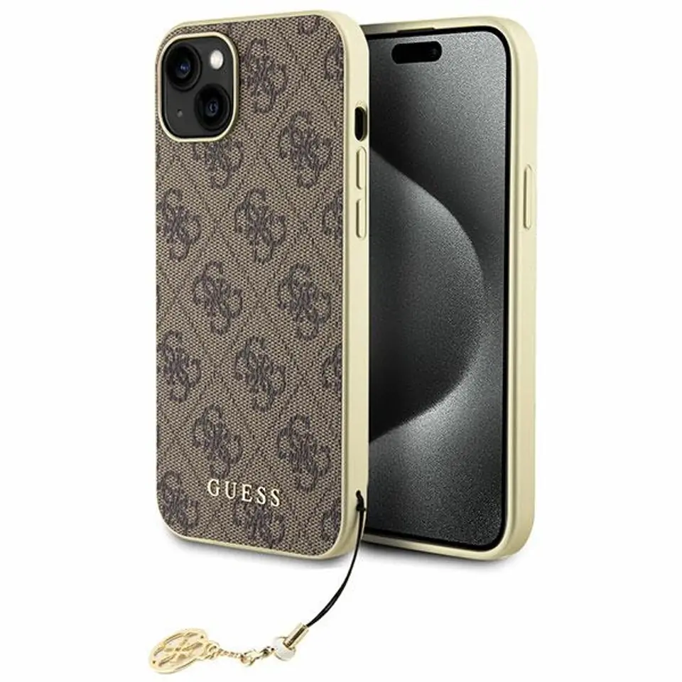 ⁨Guess GUHCP15MGF4GBR iPhone 15 Plus 6.7" brązowy/brown hardcase 4G Charms Collection⁩ w sklepie Wasserman.eu