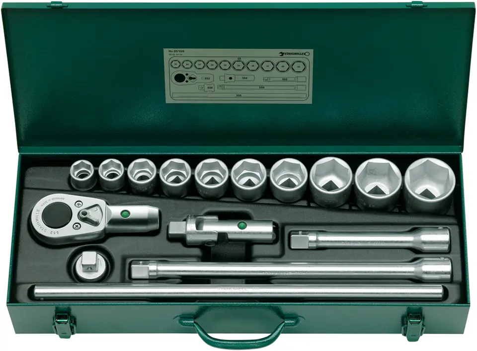 ⁨Zestaw narzędzi 3/4" 16-el.w metalowej walizce (10 nasadek 22-50mm+6 akcesoriów) STAHLWILLE⁩ w sklepie Wasserman.eu