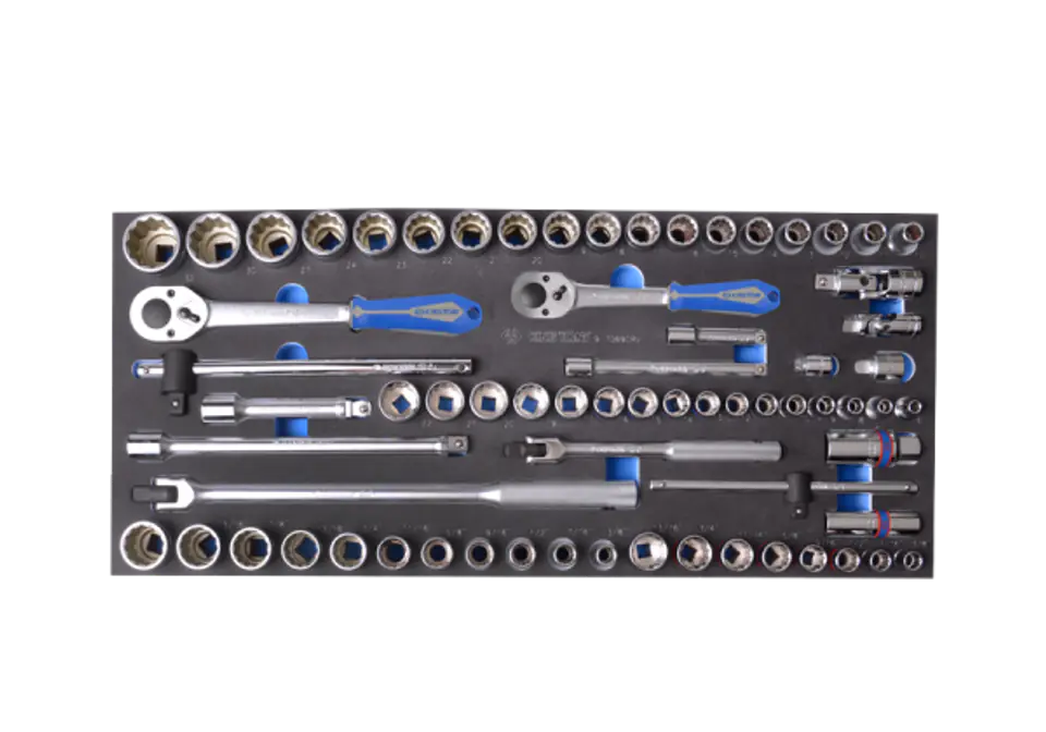 ⁨ZESTAW NASADEK 3/8" + 1/2" 70cz. KRÓTKIE 12-kąt. 6 - 32mm, CALOWE 3/8" - 13/16" Z AKCESORIAMI, WKŁAD DO WÓZKA King Tony⁩ w sklepie Wasserman.eu