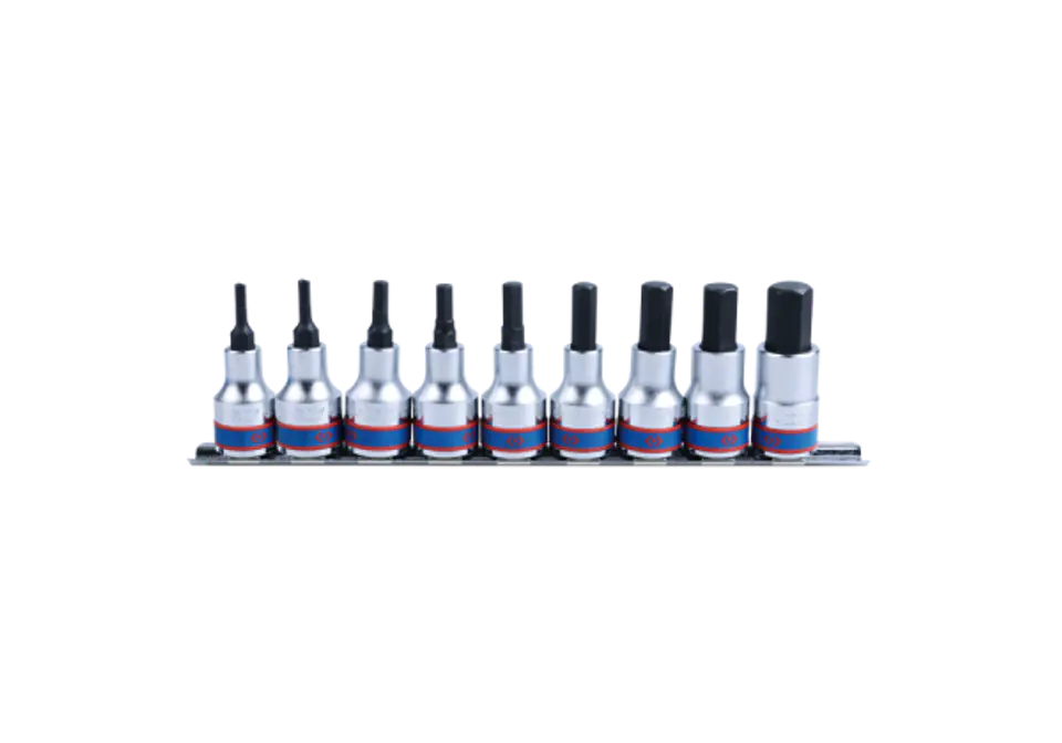 ⁨ZESTAW NASADEK Z KOŃCÓWKĄ HEX 1/2" 9 cz. KRÓTKIE 3 - 14mm ZESTAW NA SZYNIE King Tony⁩ w sklepie Wasserman.eu