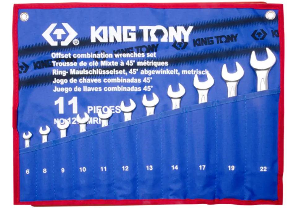 ⁨ZESTAW KLUCZY PŁASKO-OCZKOWYCH ODGIĘTYCH 11cz. 6 - 22mm, ETUI King Tony⁩ w sklepie Wasserman.eu