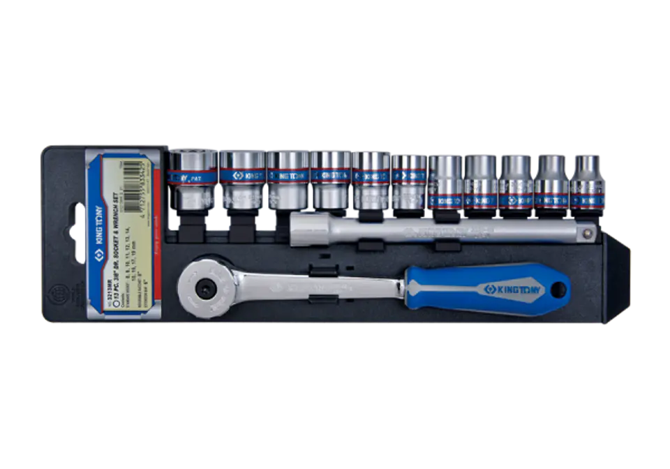 ⁨ZESTAW NASADEK 3/8" 13cz. KRÓTKIE 12-kąt. 8 - 19mm Z GRZECHOTKĄ, CHROM King Tony⁩ w sklepie Wasserman.eu