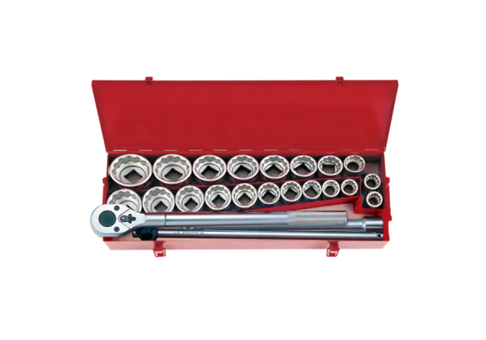 ⁨ZESTAW NASADEK 3/4" 24cz. KRÓTKIE 12-kąt. 22 -50mm, CALOWE 1"-2" Z GRZECHOTKĄ I AKCESORIAMI, KASETA King Tony⁩ w sklepie Wasserman.eu