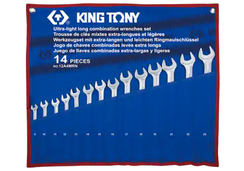 ⁨ZESTAW KLUCZY PŁASKO-OCZKOWYCH DŁUGICH 14cz. 8 - 24mm, ETUI King Tony⁩ w sklepie Wasserman.eu