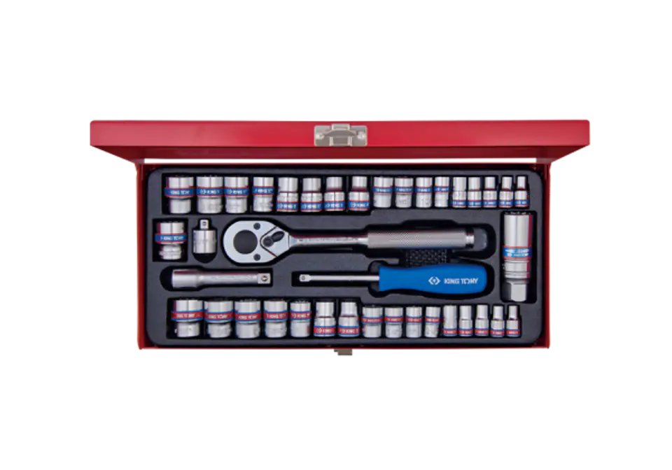 ⁨ZESTAW NASADEK 1/4"+3/8", 39cz. KRÓTKIE 12-kąt. 9-19mm, CALOWE 3/8 - 3/4". 6-kąt. 4,5-12mm, CALOWE 3/16-1/2" Z GRZECHOTKĄ I AKCE King Tony⁩ w sklepie Wasserman.eu